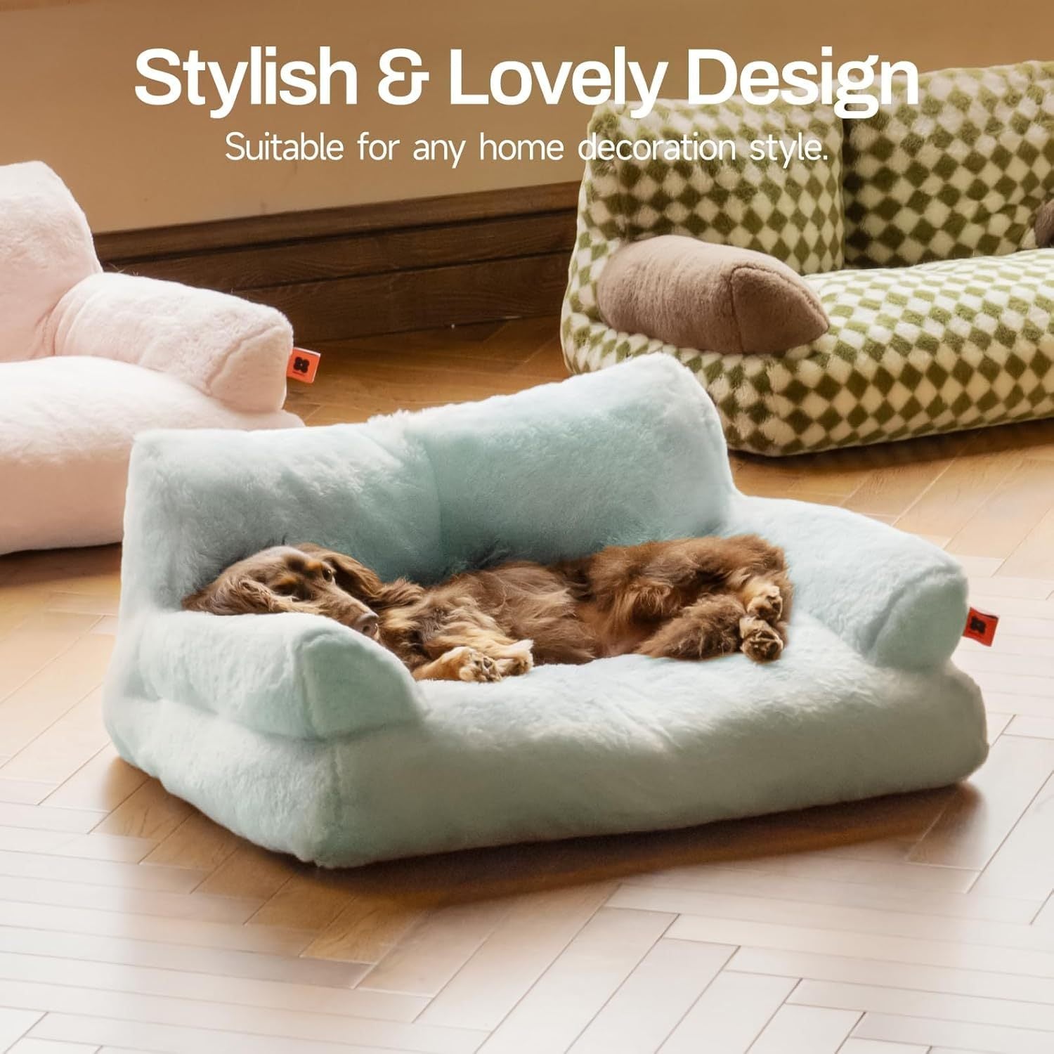 MEWOOFUN Plush Cat Bed For Indoor Cats - Washable 26x19x13 Inch Pet